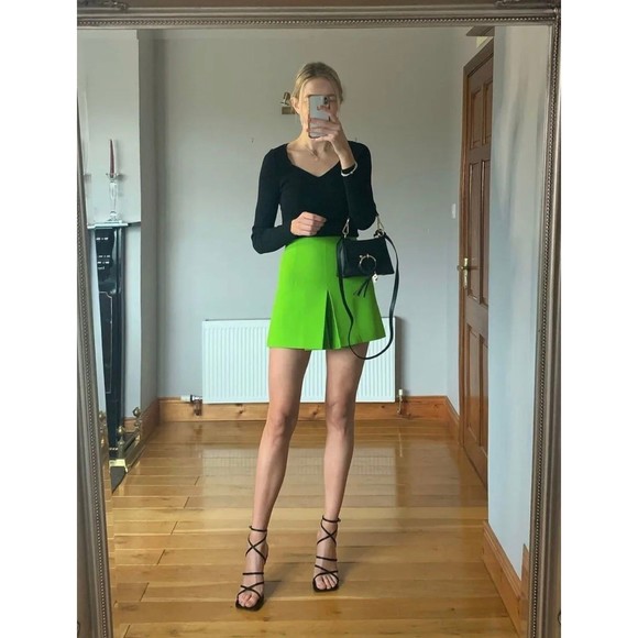 Zara high waisted skort shorts lime green apple green - Picture 8 of 9
